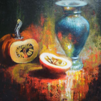 Ζωγραφική με τίτλο "Vase and pumpkin.jpg" από Pannochki.Art, Αυθεντικά έργα τέχνης, Λάδι