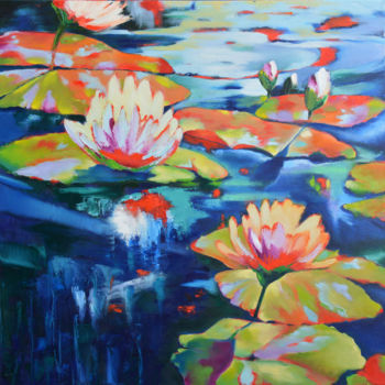 Painting titled "Water Lilies in the…" by Pannochki.Art, Original Artwork, Oil