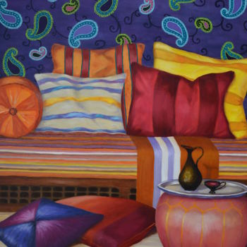 Painting titled "Sofa with pillows.j…" by Pannochki.Art, Original Artwork, Oil