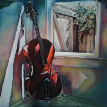Schilderij getiteld "Lonely cello" door Pannochki.Art, Origineel Kunstwerk, Olie