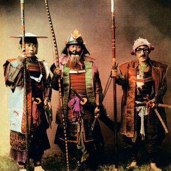 제목이 "Three Samurai"인 디지털 아트 Darek Orwat로, 원작, 포토 몽타주