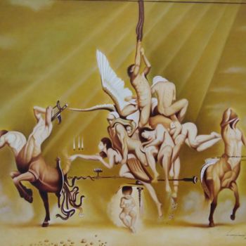 Schilderij getiteld "Το όνειρο του Ίκαρου" door Panos Emirzian, Origineel Kunstwerk, Olie