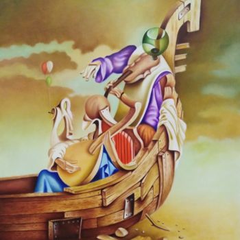 Pintura intitulada "Gondola Veniziana,M…" por Panos Emirzian, Obras de arte originais, Óleo