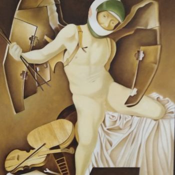 Schilderij getiteld "Cupid with Mechaniz…" door Panos Emirzian, Origineel Kunstwerk, Olie