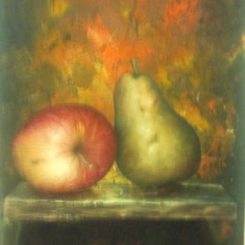 Pittura intitolato "apple against pear" da Panos Kotsomytis, Opera d'arte originale