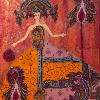 Картина под названием "La dame en rouge" - Paola Korga, Подлинное произведение искусства