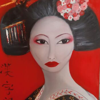 Malarstwo zatytułowany „Geisha” autorstwa Paola Hochlander, Oryginalna praca, Olej Zamontowany na Drewniana rama noszy