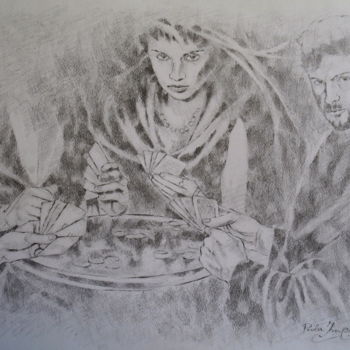 Drawing titled "POKER" by Paola Imposimato, Original Artwork, Ink