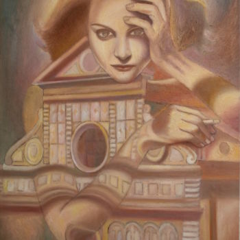 Painting titled "THE DRESS" by Paola Imposimato, Original Artwork, Oil Mounted on Wood Stretcher frame
