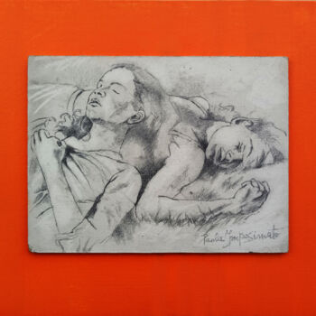 Disegno intitolato "A REST ON THE GRASS" da Paola Imposimato, Opera d'arte originale, Matita Montato su Pannello di legno