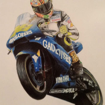Drawing titled "Valentino Rossi" by Paola Milani, Original Artwork, Conté