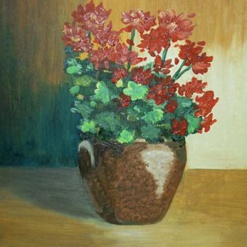 Pittura intitolato ""Vaso di gerani"" da Lenci Paola, Opera d'arte originale, Olio