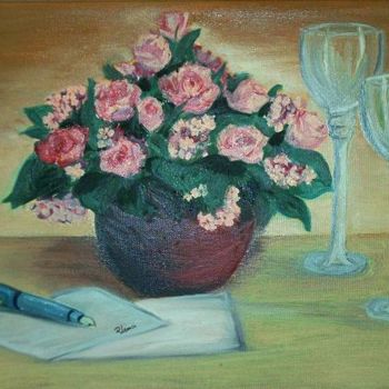 Pittura intitolato ""Cestino di fiori"" da Lenci Paola, Opera d'arte originale, Olio