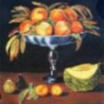 Painting titled ""Alzata con frutta" by Lenci Paola, Original Artwork, Oil