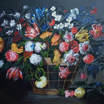 Painting titled ""Cesto di fiori"" by Lenci Paola, Original Artwork, Oil