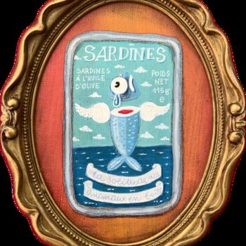 Painting titled "633 - SARDINES" by Paolo Andrea Deandrea, Original Artwork, Acrylic Mounted on Cardboard