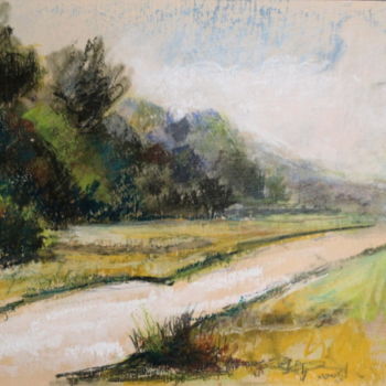 Painting titled "strada con piante" by Paolo Archilei, Original Artwork, Pastel