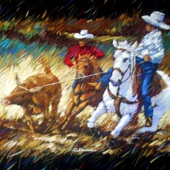 Painting titled "COWBOYS" by Paolo Benedetti, Original Artwork, Oil