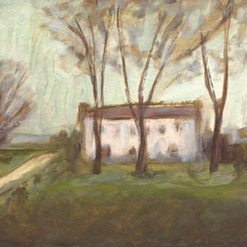 Painting titled "La casa vicino alle…" by Paolo Campogrande, Original Artwork, Oil Mounted on Wood Panel