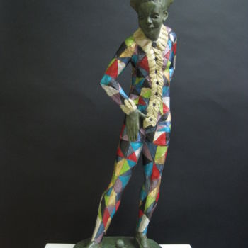 Sculpture intitulée "Arlecchino artista…" par Paolo Camporese, Œuvre d'art originale, Terre cuite