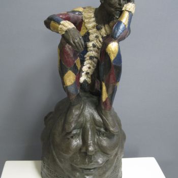 Sculptuur getiteld "Arlecchino tre masc…" door Paolo Camporese, Origineel Kunstwerk, Terra cotta