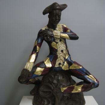 Sculpture titled "Arlecchino alchemico" by Paolo Camporese, Original Artwork, Terra cotta