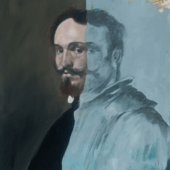 Painting titled "Portrait of a man (…" by Paolo Damiani, Original Artwork, Oil Mounted on Wood Stretcher frame