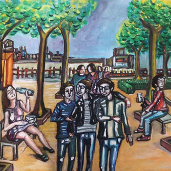 Картина под названием "Park Life" - Paolo Erriu, Подлинное произведение искусства, Акварель Установлен на Деревянная рама дл…