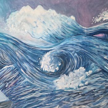 Painting titled "Blu Erriu m.1/Mare…" by Paolo Erriu, Original Artwork, Watercolor Mounted on Wood Stretcher frame