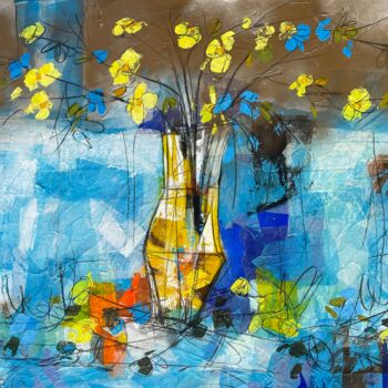 Pittura intitolato "Interno con fiori" da Paolo Fumagalli, Opera d'arte originale, Olio