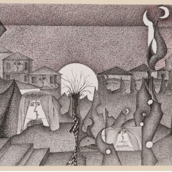 Desenho intitulada "Passeggio con alber…" por Paolo Pucinischi, Obras de arte originais, Ponta de prata