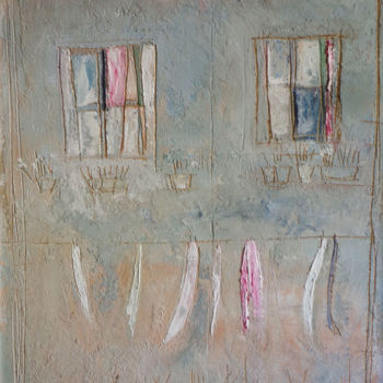 Painting titled "finestre con panni…" by Paolo Righi, Original Artwork