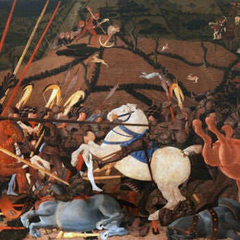 Painting titled "Battle of San Romano" by Paolo Uccello, Original Artwork, Tempera