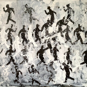 Painting titled "The running men" by Paolo Amoretti, Original Artwork, Acrylic Mounted on Wood Stretcher frame