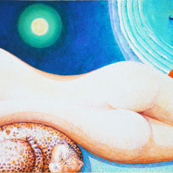 Malerei mit dem Titel "La donna e il ghepa…" von Paolo Lazzerini, Original-Kunstwerk, Acryl