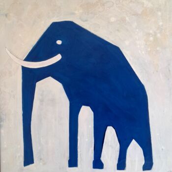 Pittura intitolato "Mammuth blu" da Paolo Rizzi, Opera d'arte originale, Olio Montato su Pannello di legno