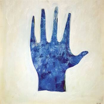 Painting titled "MANO BLU" by Paolo Rizzi, Original Artwork, Oil Mounted on Wood Panel