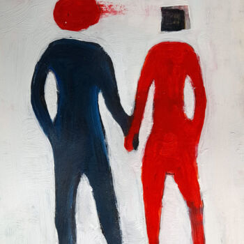 Painting titled "two of us IV" by Paolo Rizzi, Original Artwork, Oil Mounted on Wood Stretcher frame