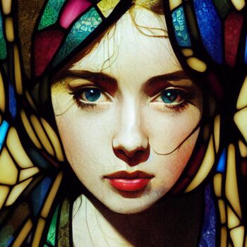Arts numériques intitulée "Stained glass girl" par Paolo Volante, Œuvre d'art originale, Image générée par l'IA