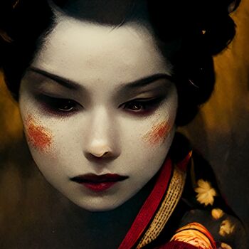 Arts numériques intitulée "A mournful geisha" par Paolo Volante, Œuvre d'art originale, Image générée par l'IA