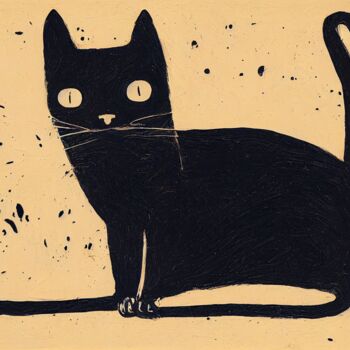Digitale Kunst getiteld "A surprised cat." door Paolo Volante, Origineel Kunstwerk, AI gegenereerde afbeelding