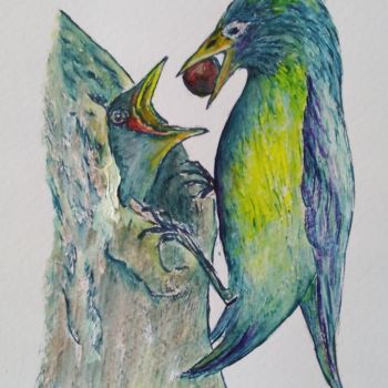 Malerei mit dem Titel "Oiseaux N1" von Zeuxiss, Original-Kunstwerk, Acryl