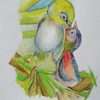 Картина под названием "Oiseaux N3" - Zeuxiss, Подлинное произведение искусства, Акрил