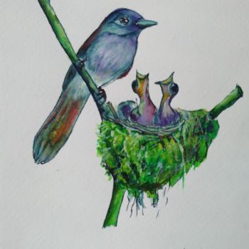 Картина под названием "Oiseaux N5" - Zeuxiss, Подлинное произведение искусства, Акрил