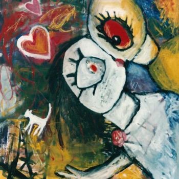 Картина под названием "chat noir chat blanc" - Emmanuelle Rostaing, Подлинное произведение искусства, Акрил