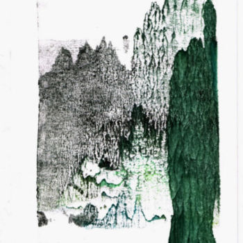 「Montagne émeraude」というタイトルの絵画 Papiers D'Auroreによって, オリジナルのアートワーク, グワッシュ水彩画