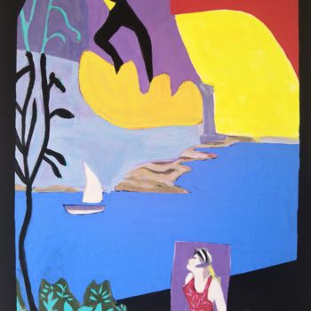 Peinture intitulée "Femme au bord de mer" par Papillon, Œuvre d'art originale, Pigments