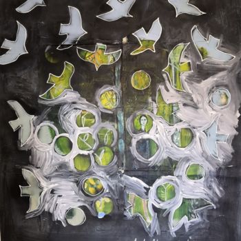 Peinture intitulée "Birds flying on the…" par Papillon, Œuvre d'art originale, Acrylique