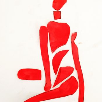 Peinture intitulée "Femme en rouge" par Papillon, Œuvre d'art originale, Huile