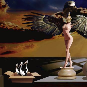 Arte digitale intitolato "Femme oiseau" da Gilles Papineau, Opera d'arte originale, Lavoro digitale 2D
